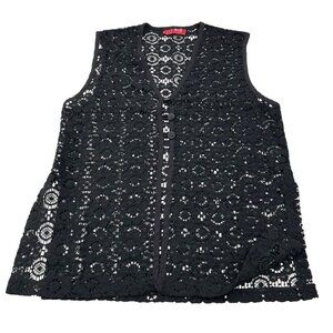 Vintage Ivy Wear Black Crochet Lace Button-Up Vest‎ Top Women's Medium